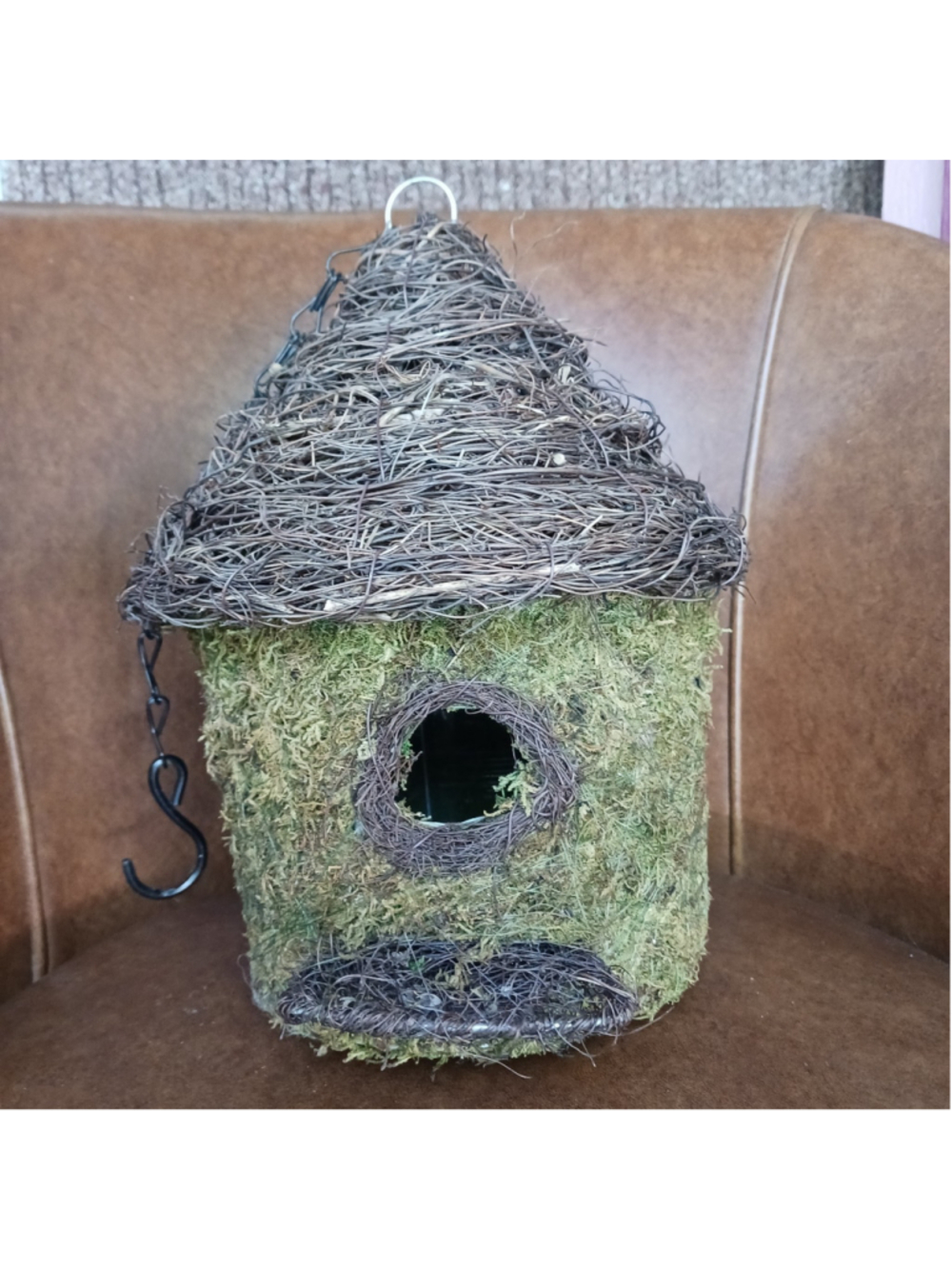 Super Moss Bungalow Woven Hanging Birdhouse On Chain 11x10 Cottage Core Whimsica